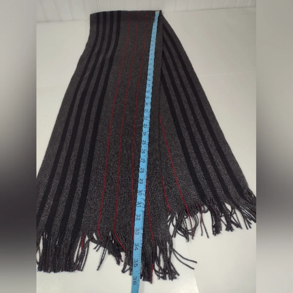 Apt. 9 Gray and Black Striped Scarf with Red Pinstripes